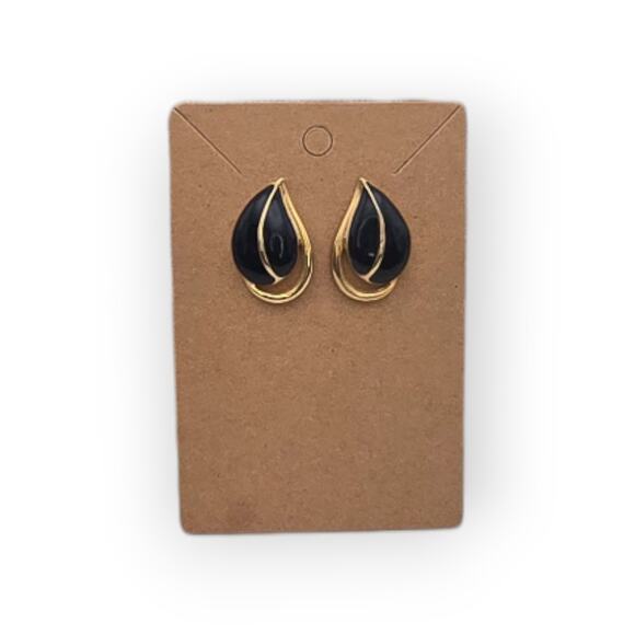 Navy & Gold Teardrop Vintage Earrings – Enamel Studs – Classic 80s/90s Style - Picture 2 of 9